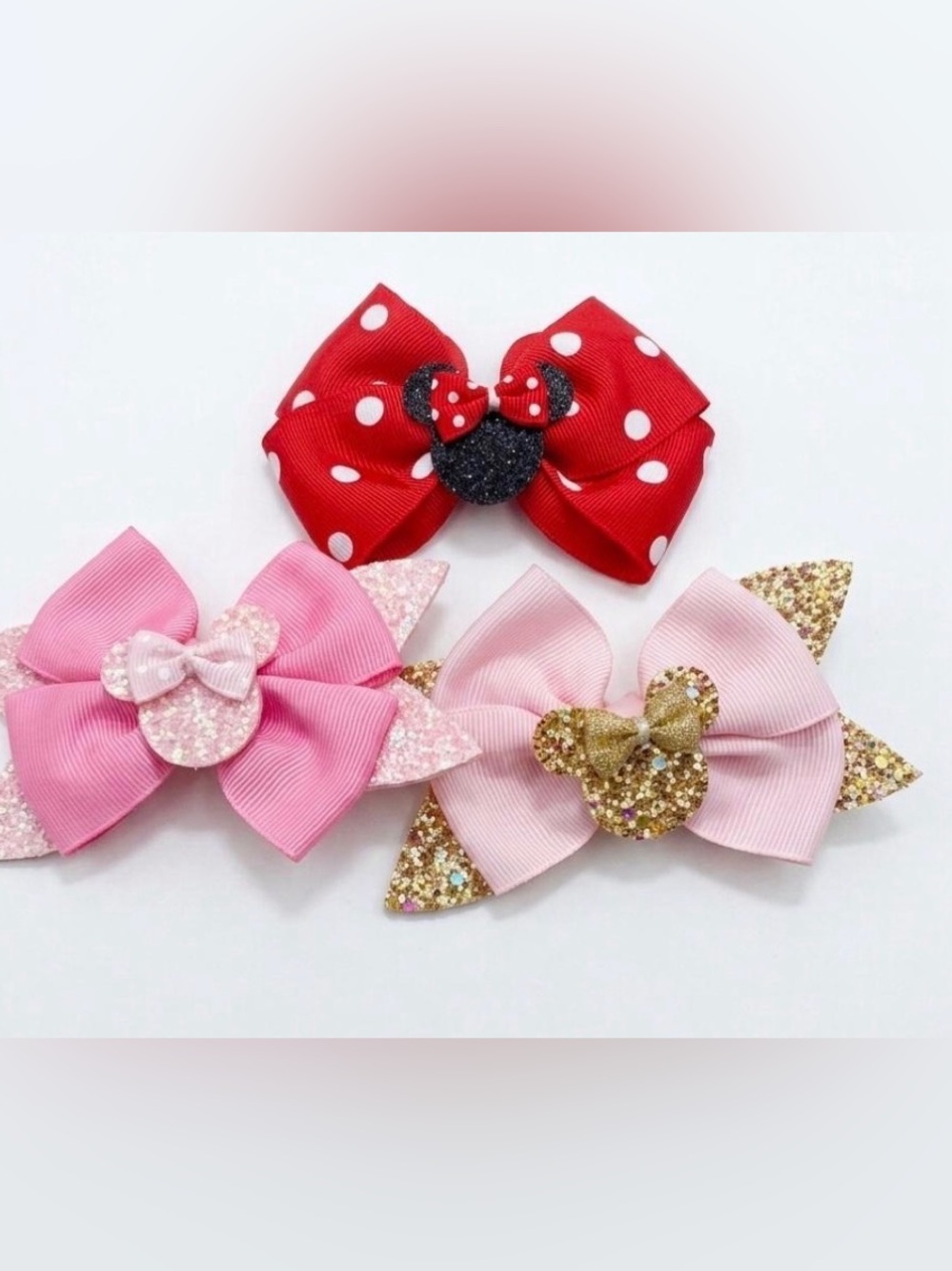 Disney Minnie Mouse Hair Bows/Clips.Bundle of 3, boutique style
